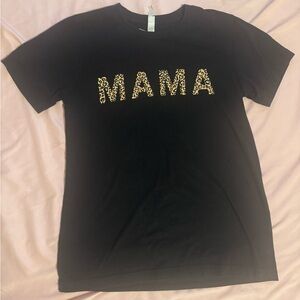 Black Short Sleeve Tee with Leopard Print MAMA Print
